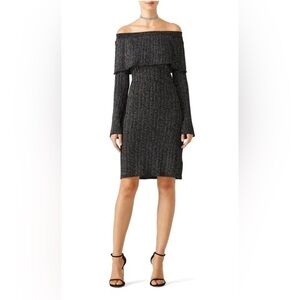 KEEPSAKE The Label Metallic Knit Sheath Bodycon Off the Shoulder Dress Sz Small